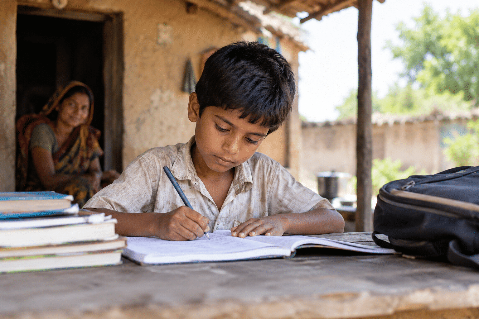 Affordable Education a boy’s hopeful study session